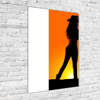 Bild auf Acrylglas vertikal Cowgirl-Silhouette