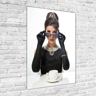 Modernes Acrylbild vertikal Frau mit Brille