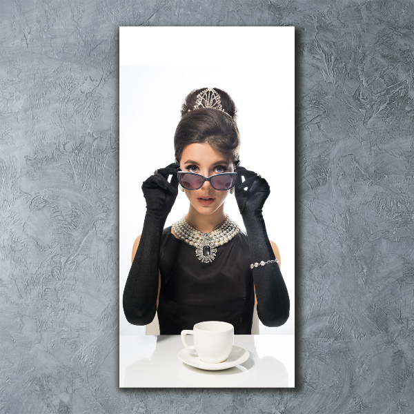 Modernes Acrylbild vertikal Frau mit Brille