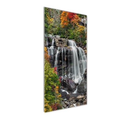 Modernes Acrylbild vertikal Wasserfall im Herbst