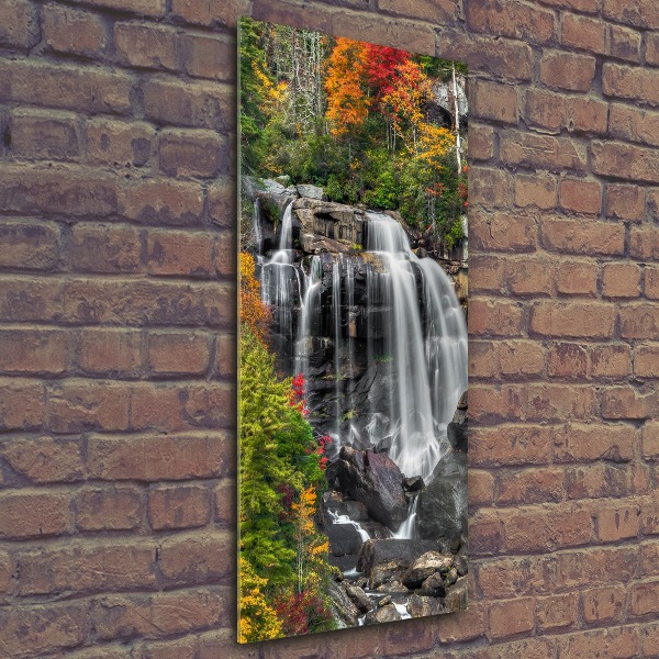 Modernes Acrylbild vertikal Wasserfall im Herbst