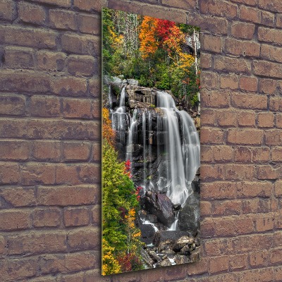 Modernes Acrylbild vertikal Wasserfall im Herbst