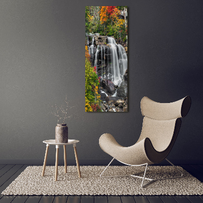 Modernes Acrylbild vertikal Wasserfall im Herbst