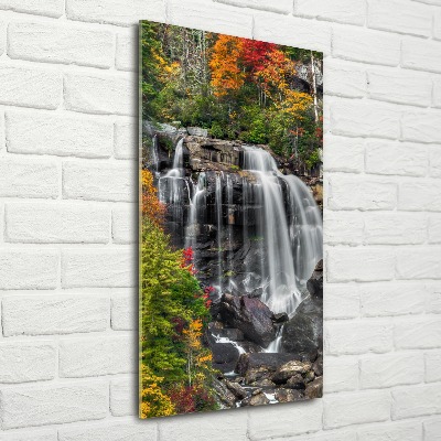 Modernes Acrylbild vertikal Wasserfall im Herbst