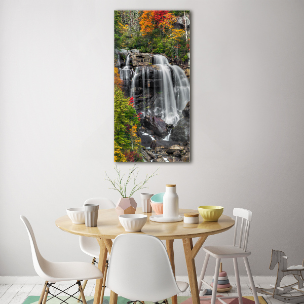 Modernes Acrylbild vertikal Wasserfall im Herbst