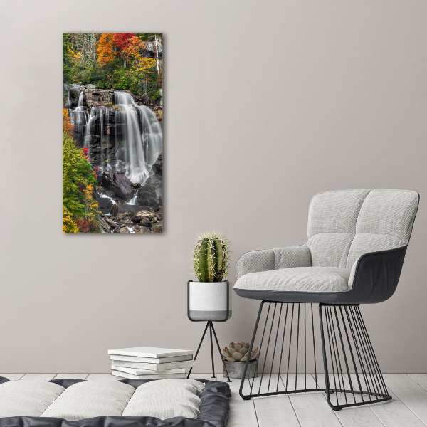 Modernes Acrylbild vertikal Wasserfall im Herbst