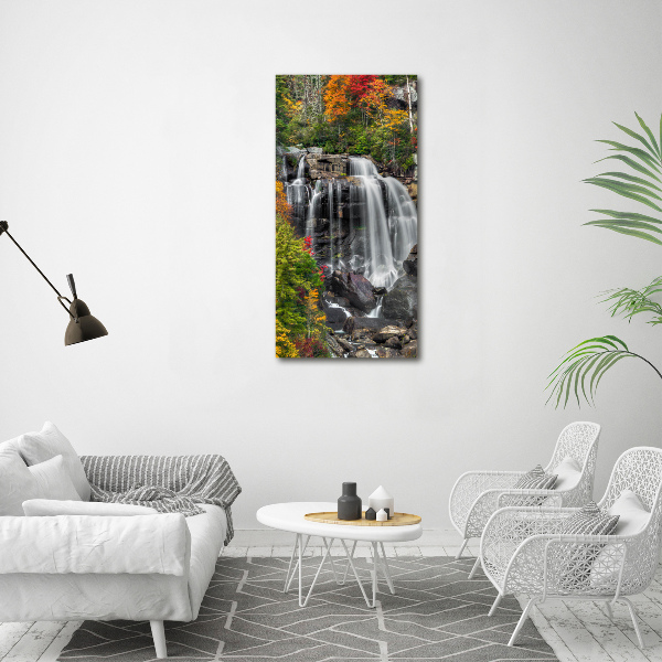 Modernes Acrylbild vertikal Wasserfall im Herbst