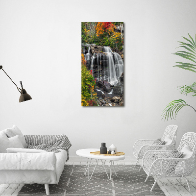 Modernes Acrylbild vertikal Wasserfall im Herbst
