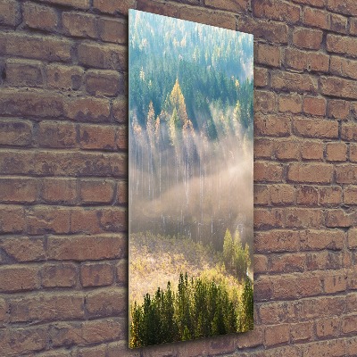 Acrylbild vertikal Nebel über dem Wald