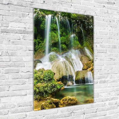 Bild auf Acrylglas vertikal Wasserfall im Dschungel