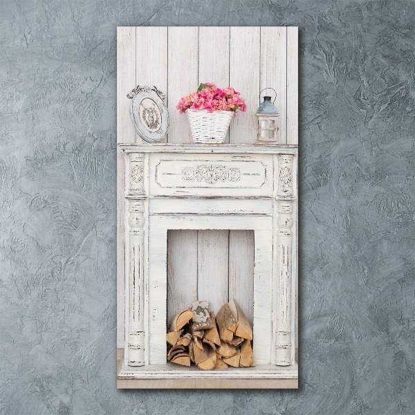 Modernes Acrylbild vertikal Kamin aus Holz