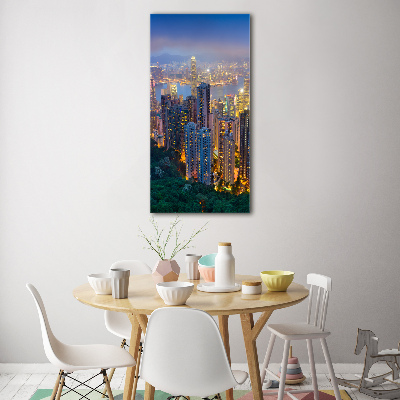 Acrylbild vertikal Hongkong bei Nacht