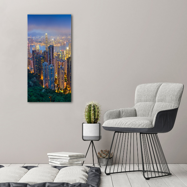 Acrylbild vertikal Hongkong bei Nacht