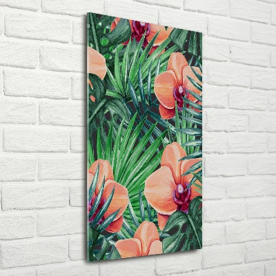 Acrylbild vertikal Orchideen und Palmen