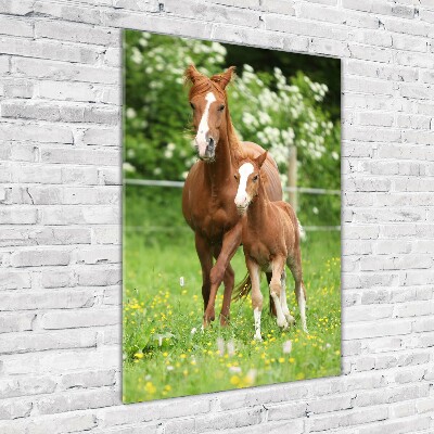 Modernes Acrylbild vertikal Stute und Fohlen