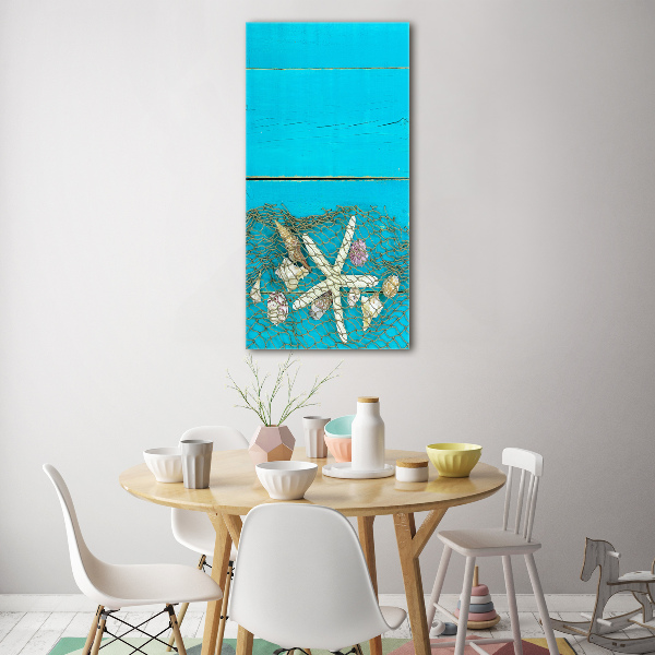 Modernes Acrylbild vertikal Muscheln und Seesterne