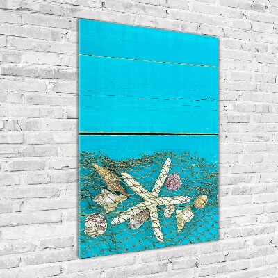 Modernes Acrylbild vertikal Muscheln und Seesterne