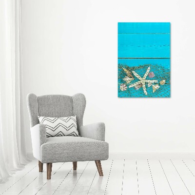 Modernes Acrylbild vertikal Muscheln und Seesterne