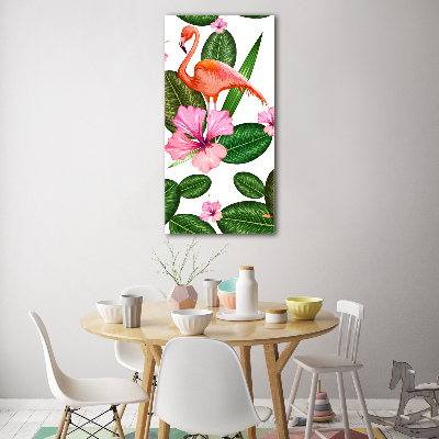 Acrylbild vertikal Flamingos und Blumen