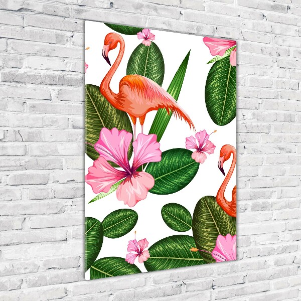 Acrylbild vertikal Flamingos und Blumen