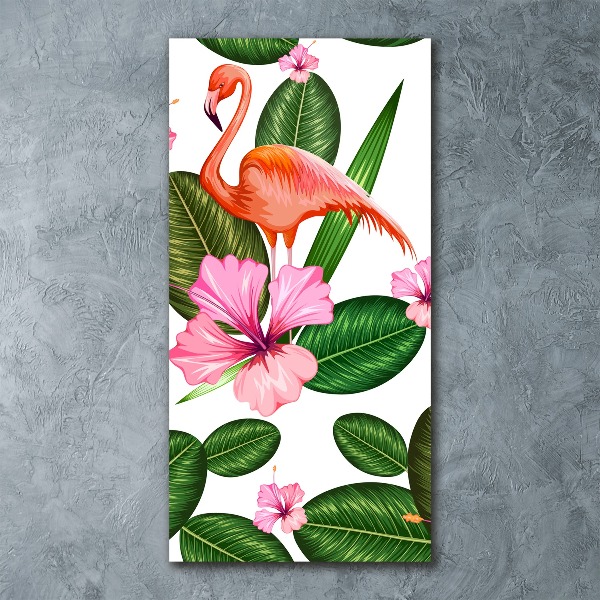 Acrylbild vertikal Flamingos und Blumen