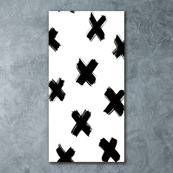 Modernes Acrylbild vertikal Schwarze und weiße Flecken