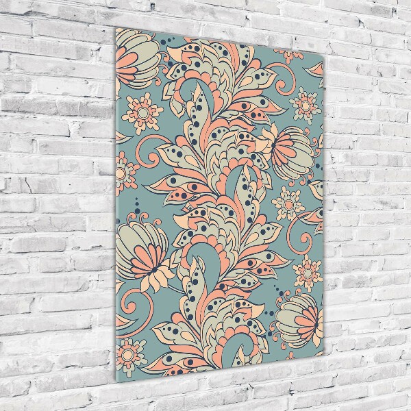 Modernes Acrylbild vertikal Ethnische Blumen