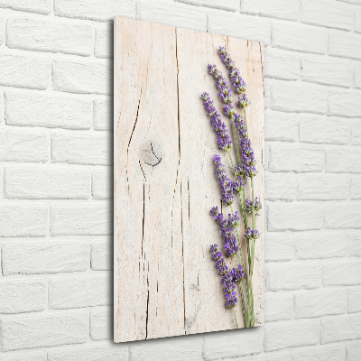 Bild auf Acrylglas vertikal Lavendel auf Holz