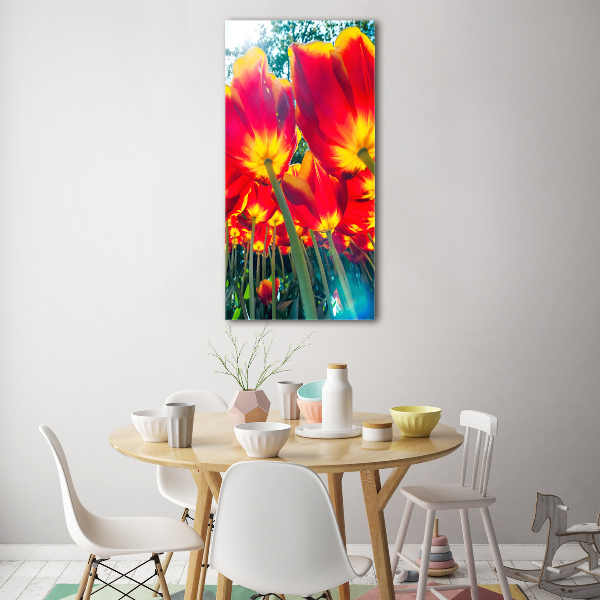 Modernes Acrylbild vertikal Rote Tulpen