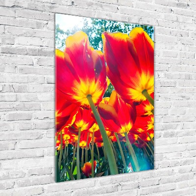 Modernes Acrylbild vertikal Rote Tulpen