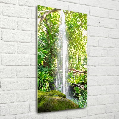 Modernes Acrylbild vertikal Wasserfall im Dschungel