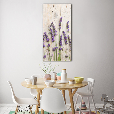 Bild auf Acrylglas vertikal Lavendel auf Holz