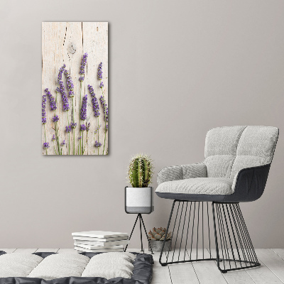 Bild auf Acrylglas vertikal Lavendel auf Holz