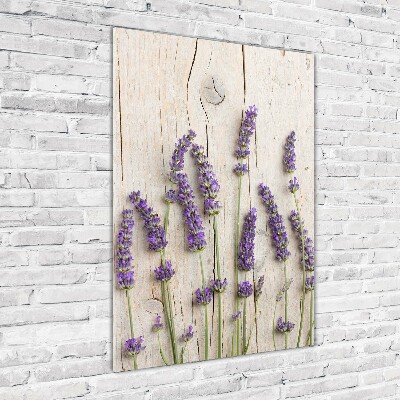 Bild auf Acrylglas vertikal Lavendel auf Holz