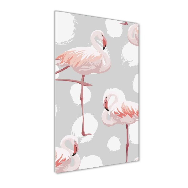 Bild auf Acrylglas vertikal Flamingos und Punkte