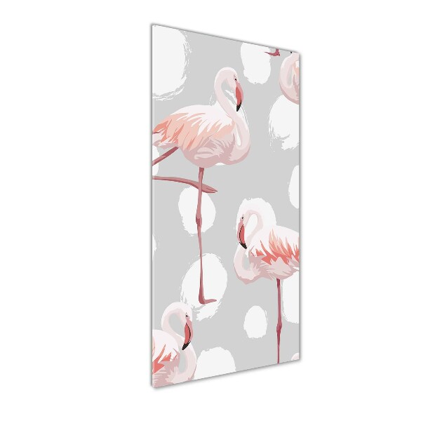 Bild auf Acrylglas vertikal Flamingos und Punkte