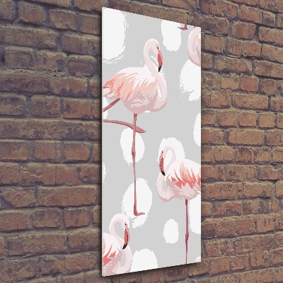Bild auf Acrylglas vertikal Flamingos und Punkte