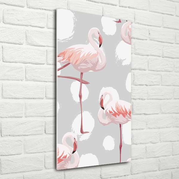 Bild auf Acrylglas vertikal Flamingos und Punkte