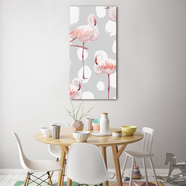 Bild auf Acrylglas vertikal Flamingos und Punkte