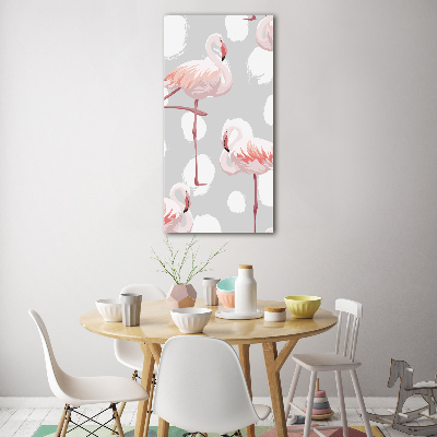 Bild auf Acrylglas vertikal Flamingos und Punkte