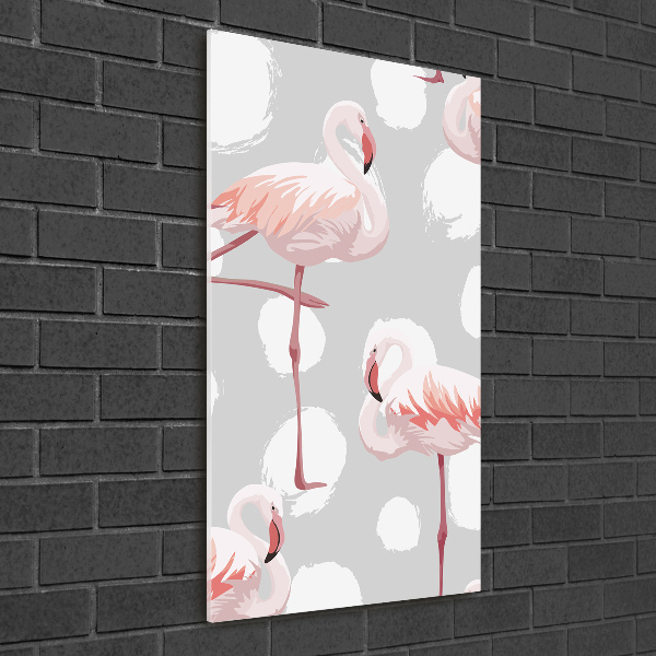 Bild auf Acrylglas vertikal Flamingos und Punkte