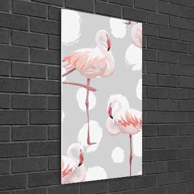 Bild auf Acrylglas vertikal Flamingos und Punkte