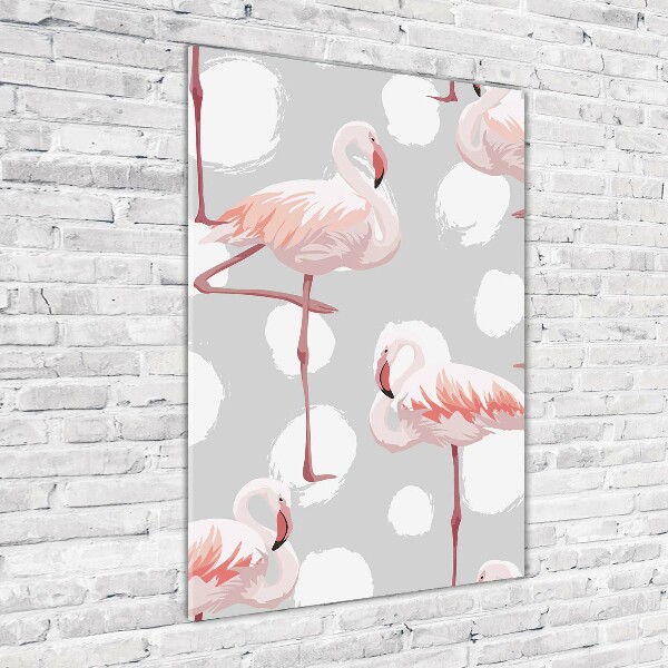 Bild auf Acrylglas vertikal Flamingos und Punkte
