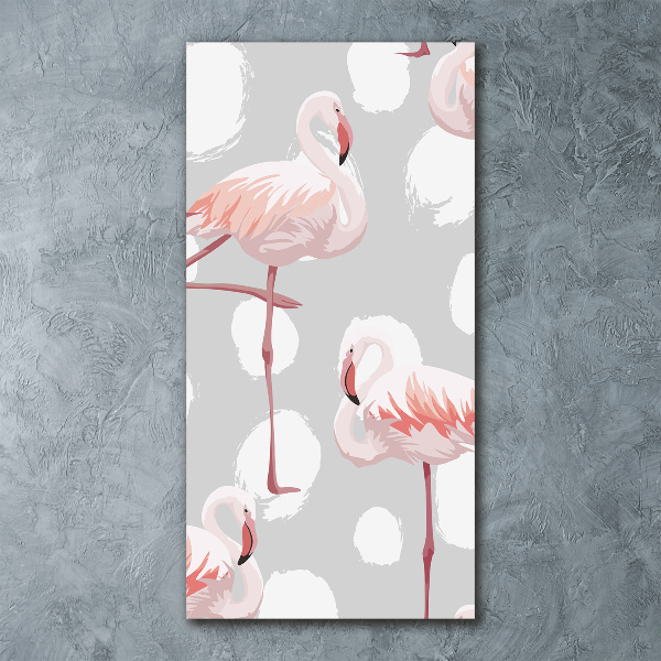 Bild auf Acrylglas vertikal Flamingos und Punkte