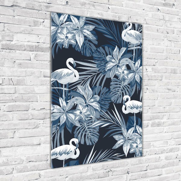 Plexiglasbilder vertikal Blumen und Flamingos