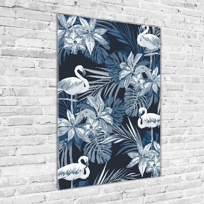 Plexiglasbilder vertikal Blumen und Flamingos