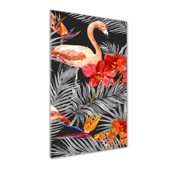 Acrylbild vertikal Flamingos und Blumen
