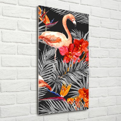 Acrylbild vertikal Flamingos und Blumen