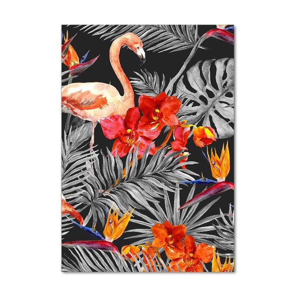 Acrylbild vertikal Flamingos und Blumen
