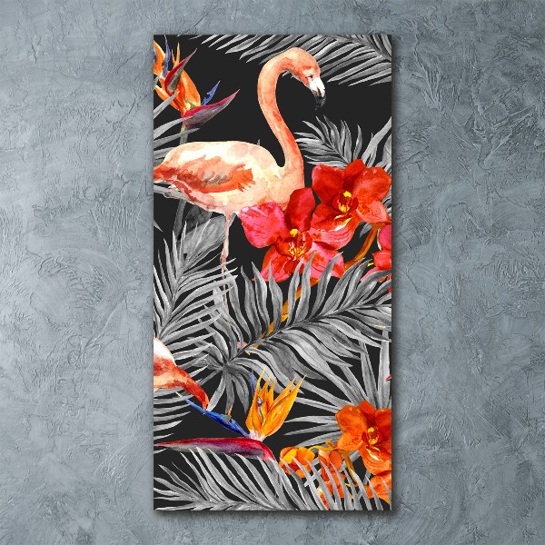 Acrylbild vertikal Flamingos und Blumen